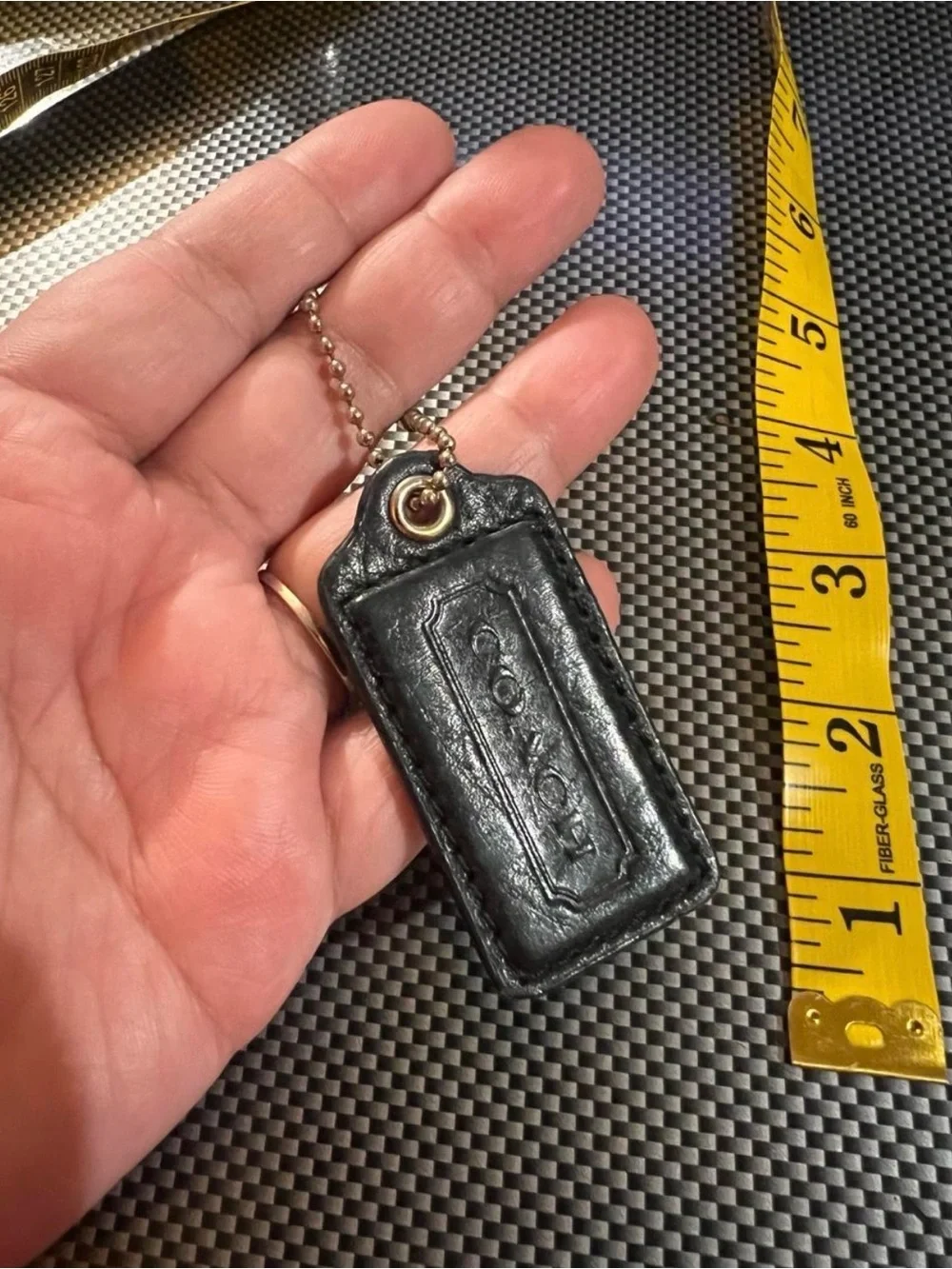 Vintage Coach black patent  leather keychain bag charm hang tag